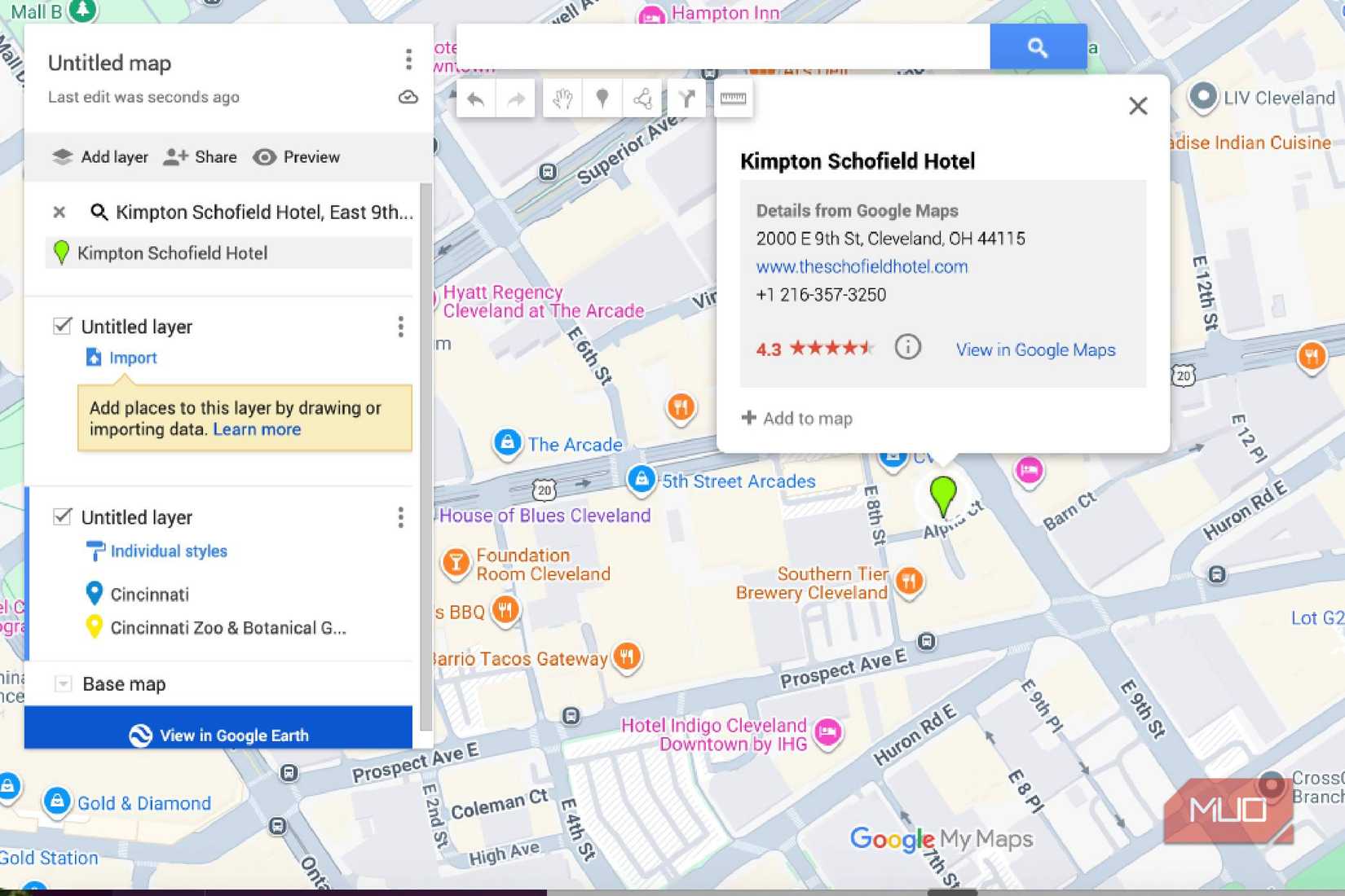 The preview of a Google My Maps
