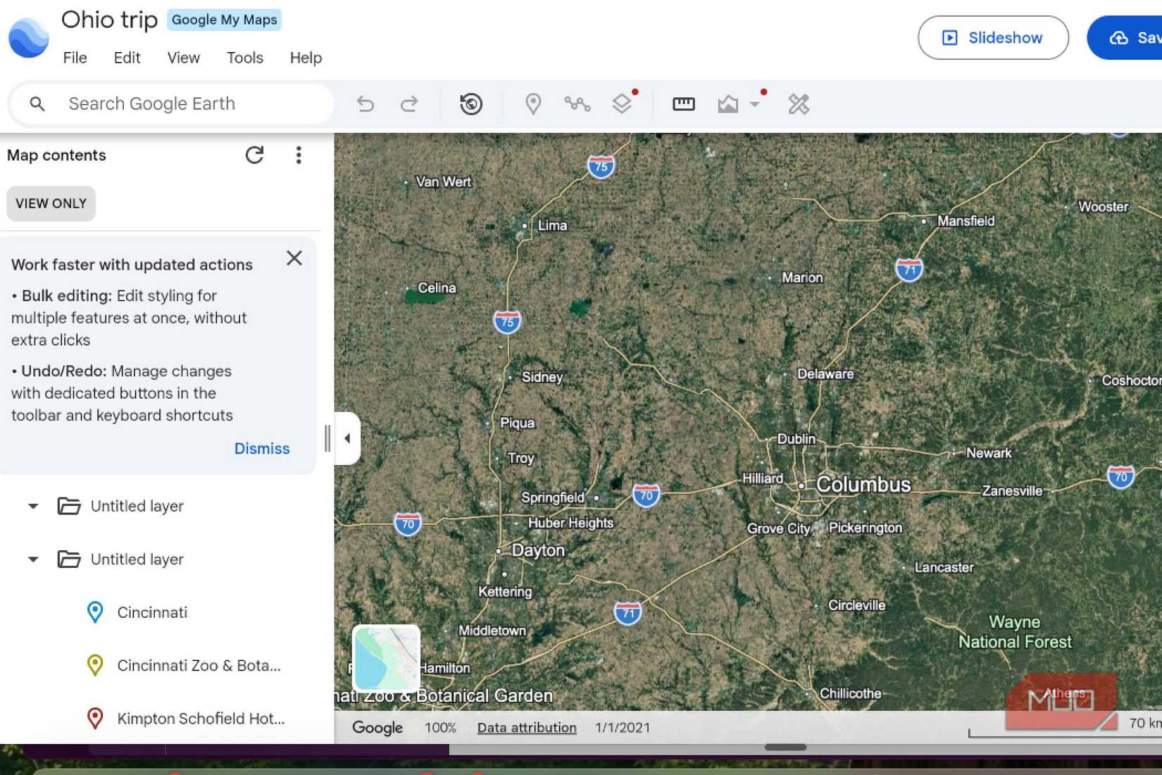 Google My Maps view on Google Earth