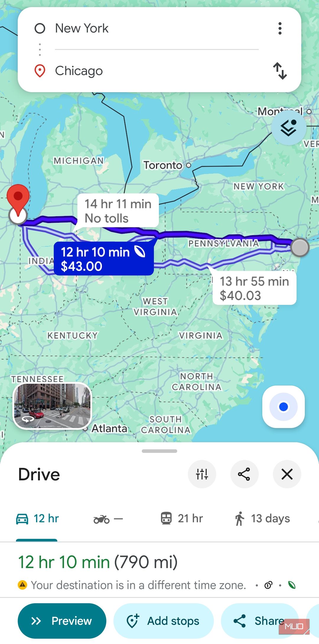 Google Maps on Android showing a route