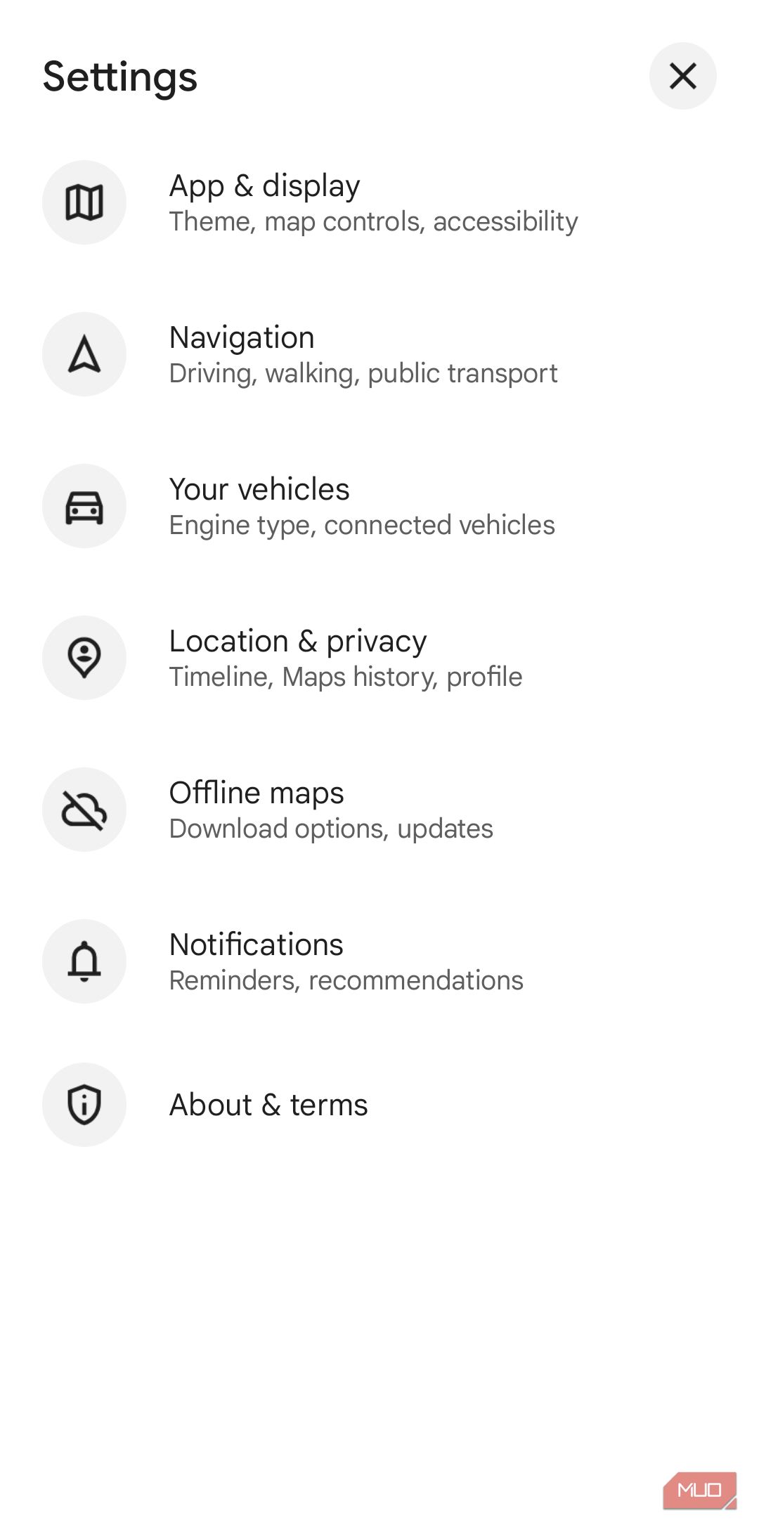 Google Maps settings on Android phone