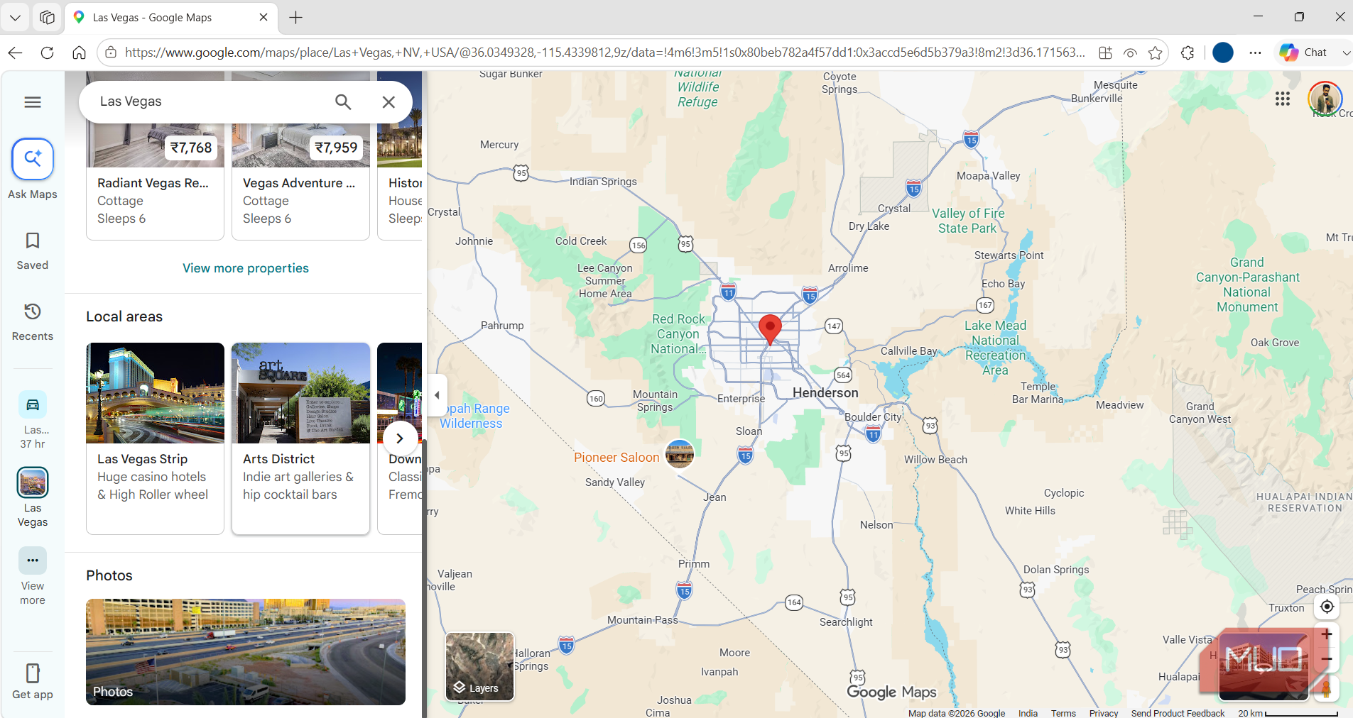 Google Maps showing Las Vegas local places on PC