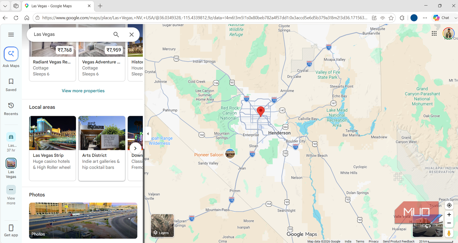 Google Maps showing Las Vegas local places on PC