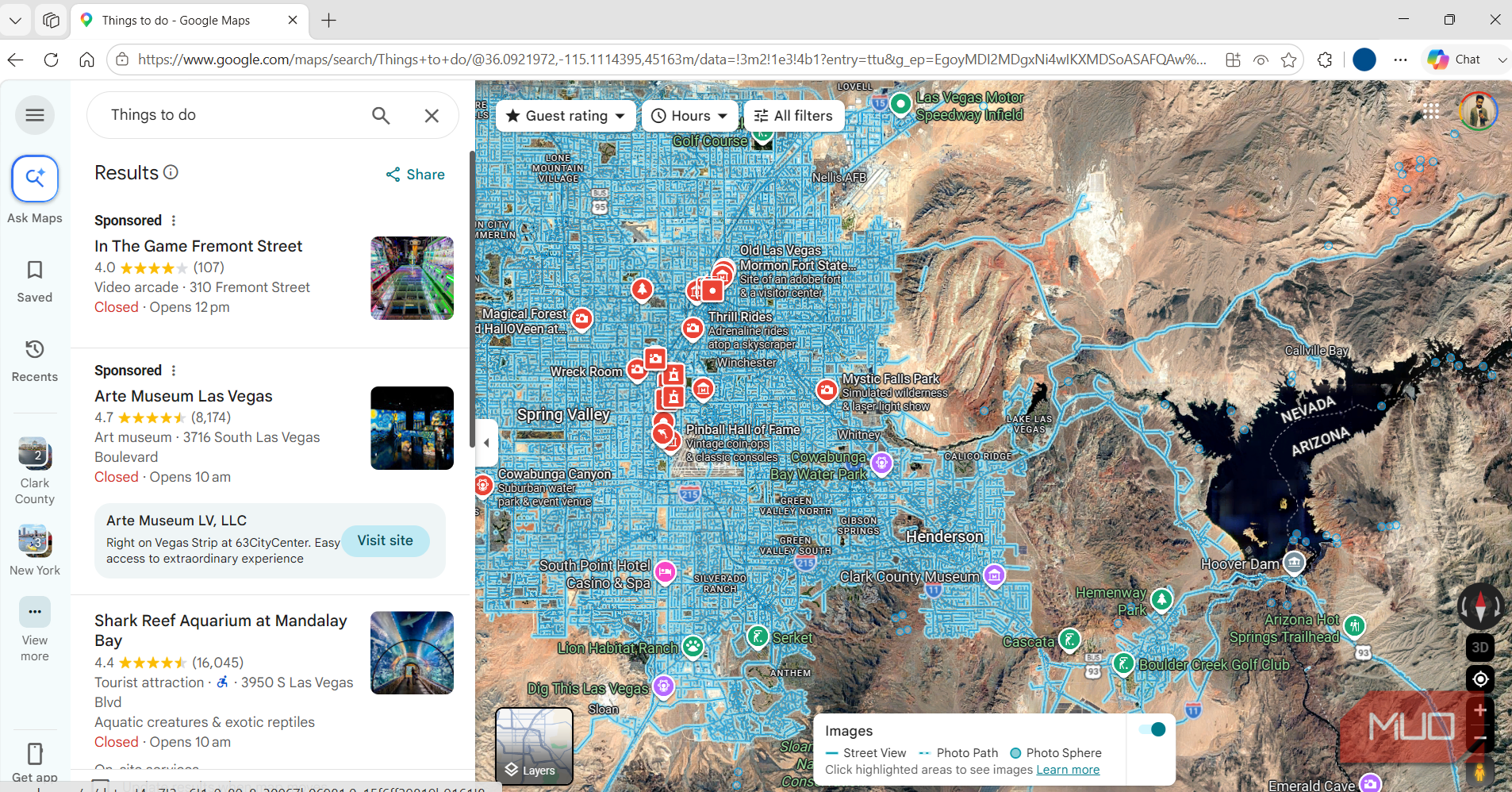 Google Maps showing things to do on a PC