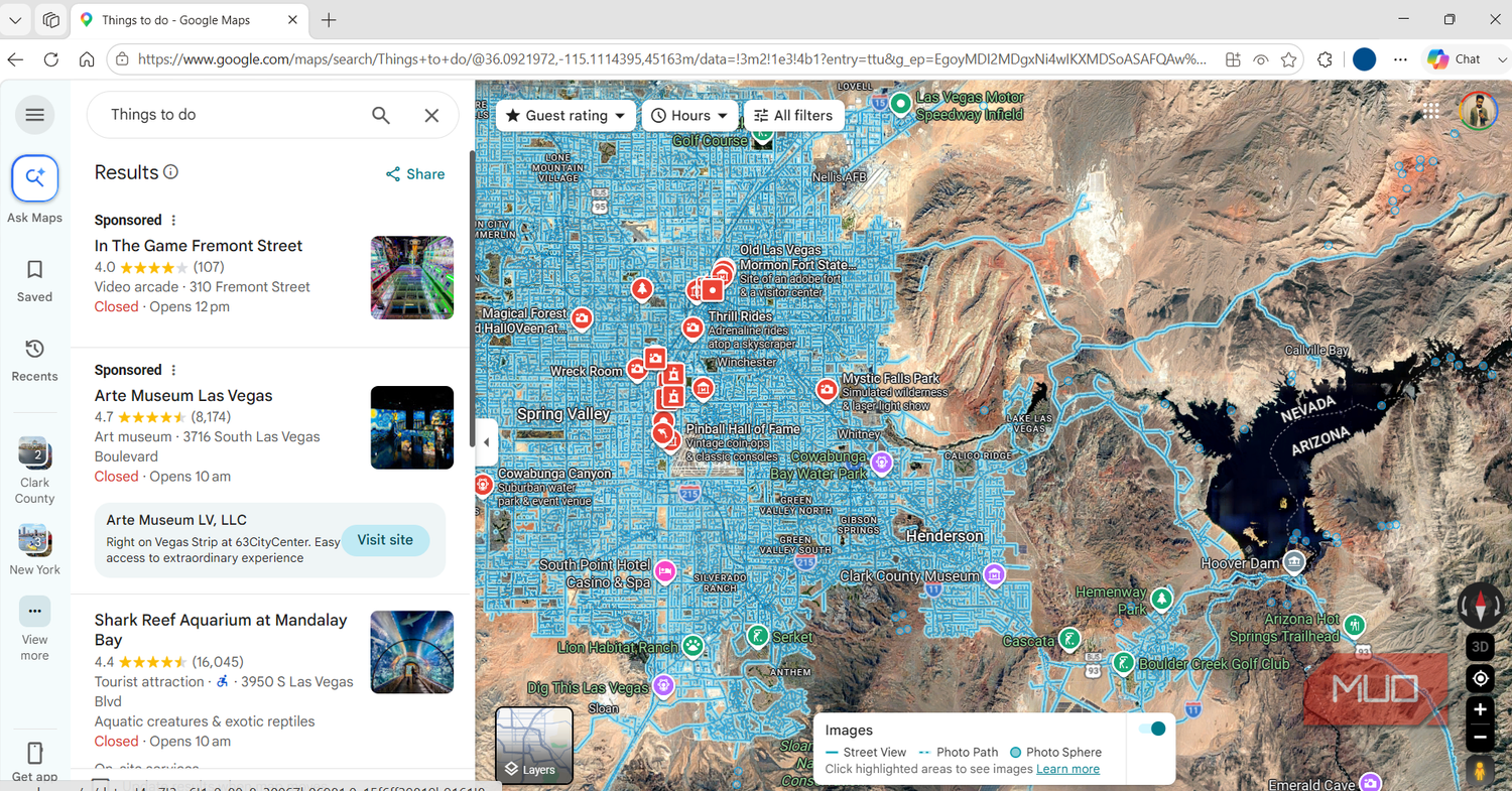 Google Maps showing things to do on a PC