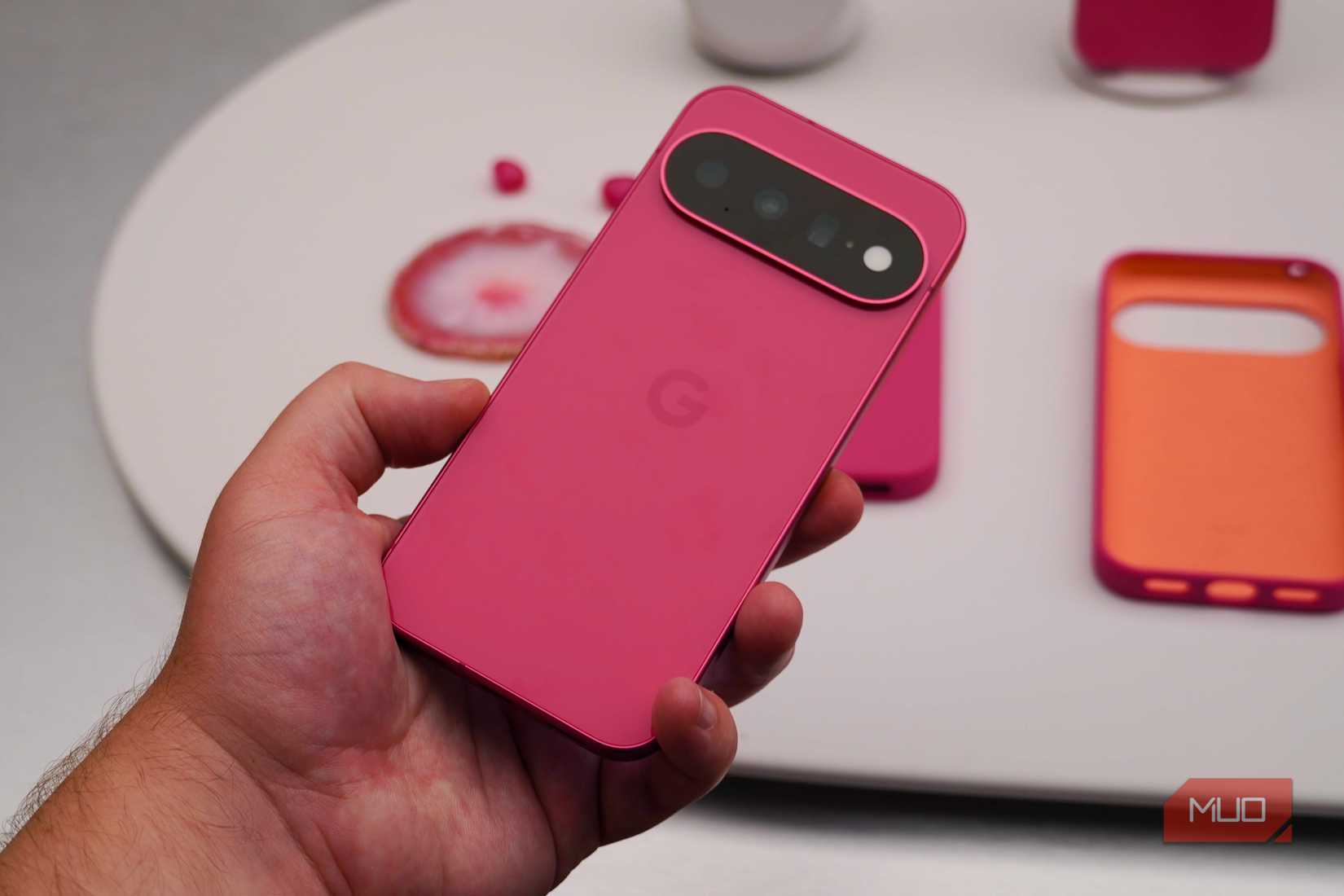 The back of the Google Pixel 11 in Hibiscus.