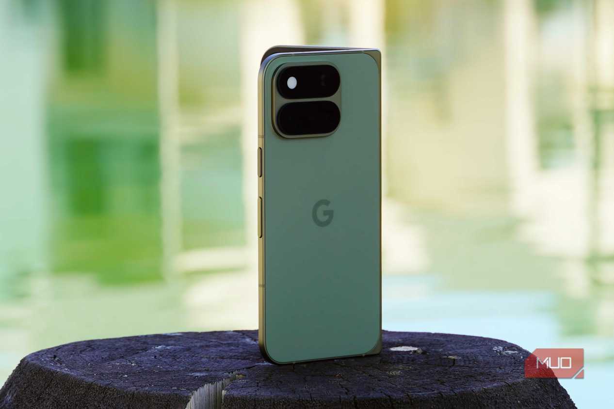 The Google Pixel 11 Pro Fold half-opened on a dock post.