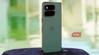 The Google Pixel 11 Pro Fold half-opened on a dock post.