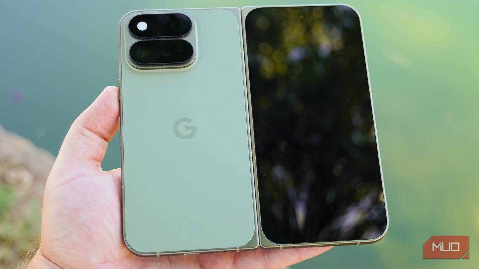 The Google Pixel 11 Pro Fold unfolded in the hand.
