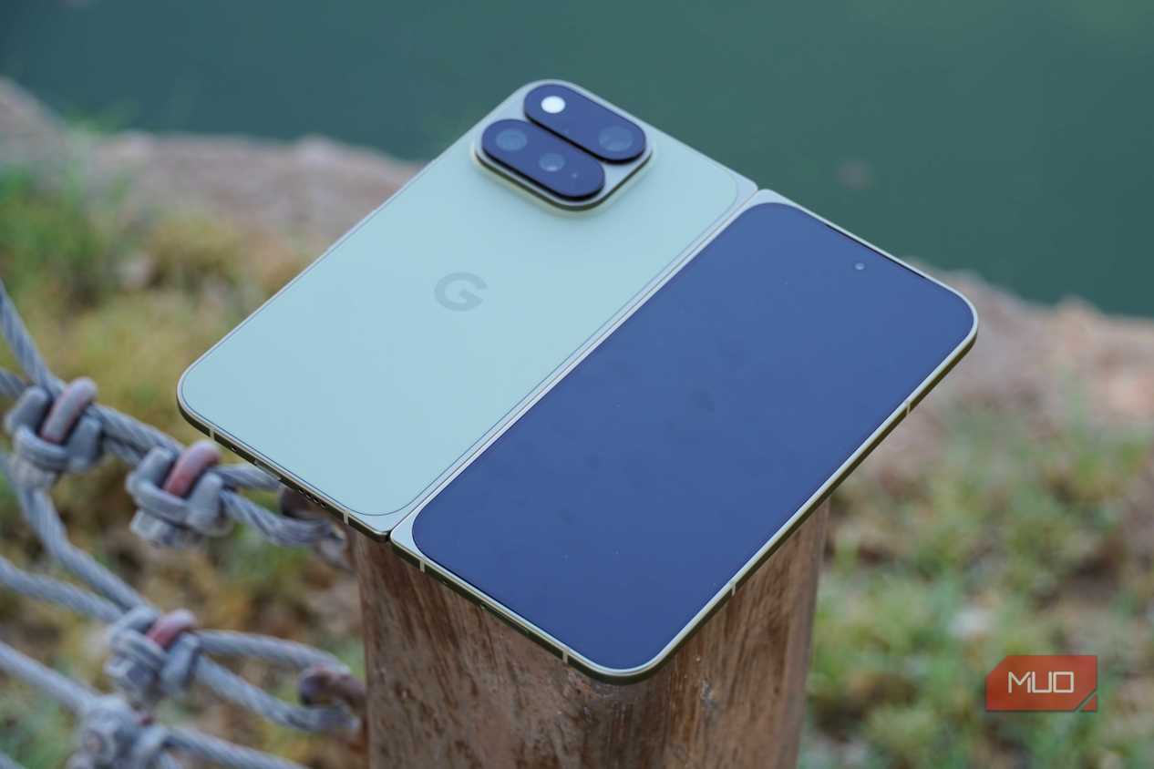 The Google Pixel 11 Pro Fold unfolded on a post.