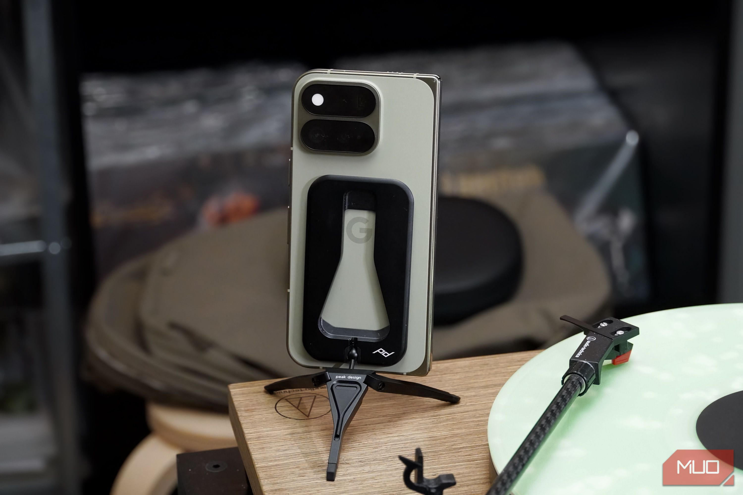 The Peak Design Mobile Tripod on a Pixel 11 Pro Fold with Qi2.