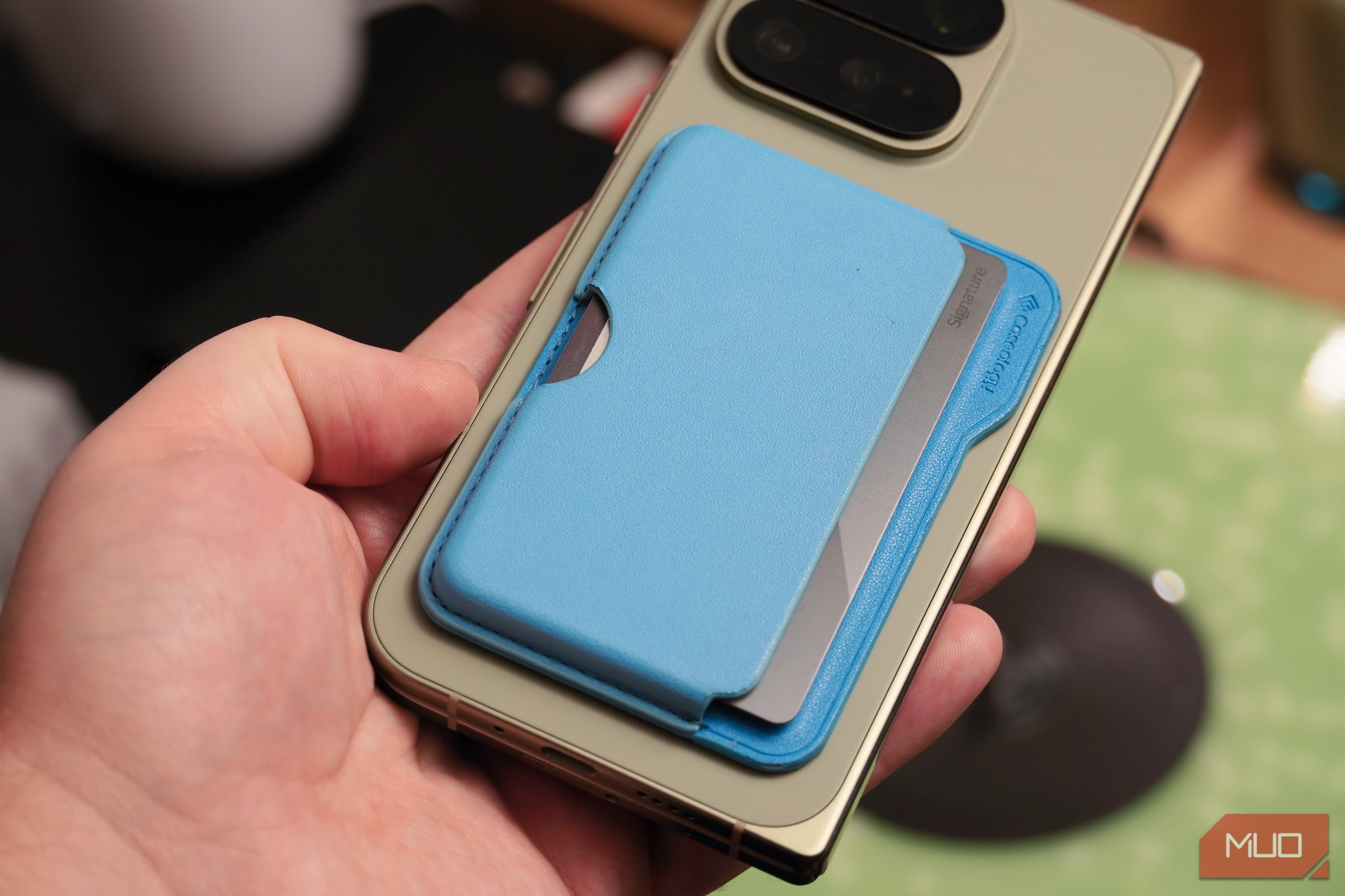 The Caseology wallet on a Pixel 11 Pro Fold with Qi2.