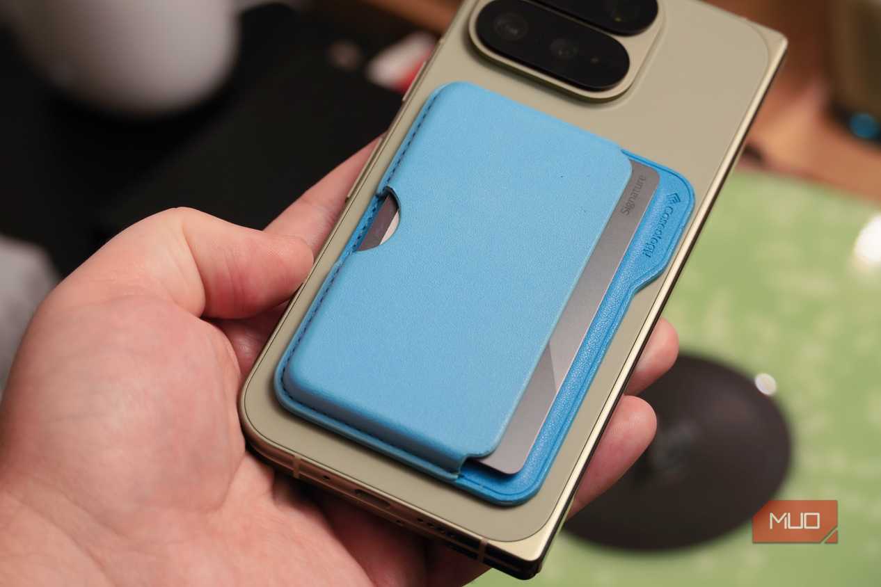 The Caseology wallet on a Pixel 11 Pro Fold with Qi2.