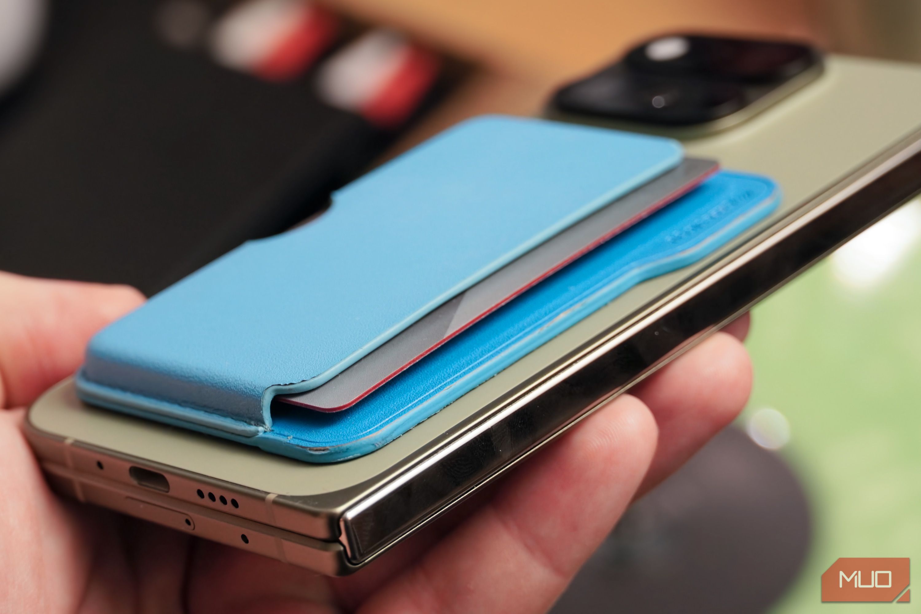 The Caseology wallet on a Pixel 11 Pro Fold with Qi2.