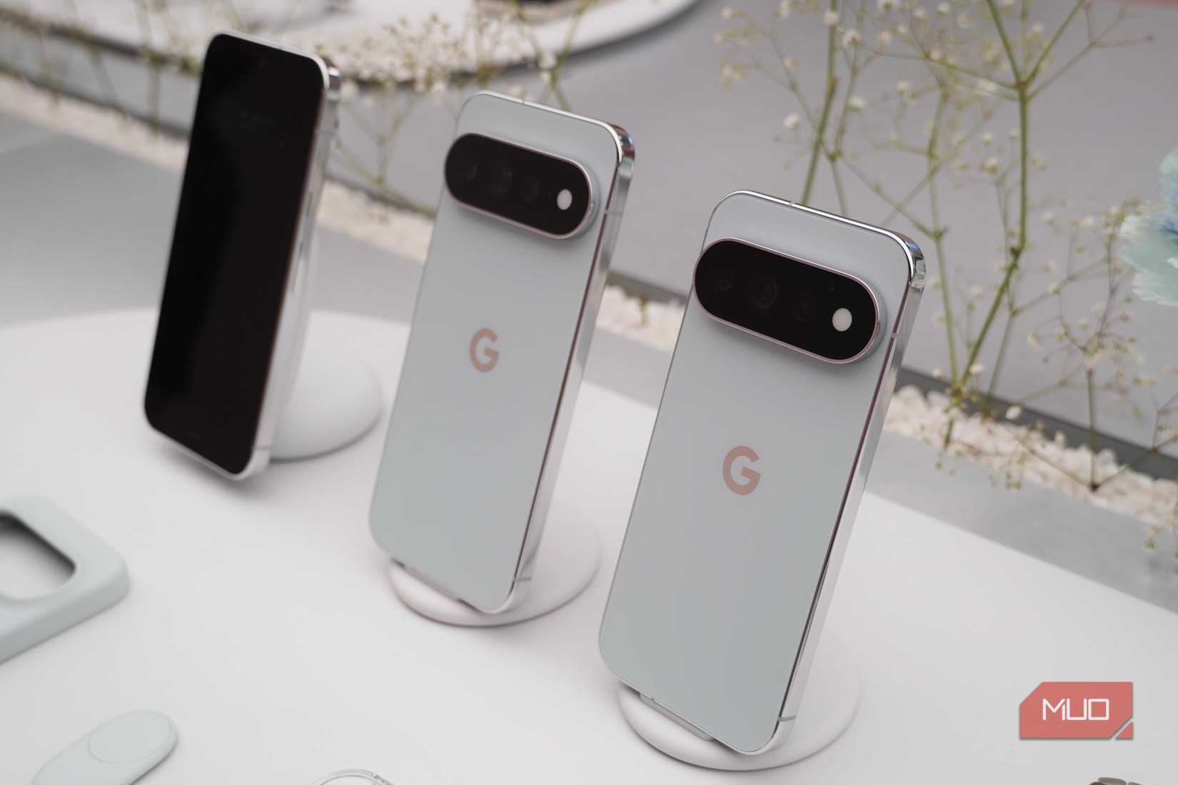 A lineup of Google Pixel 11 Pro/Pro XL phones.