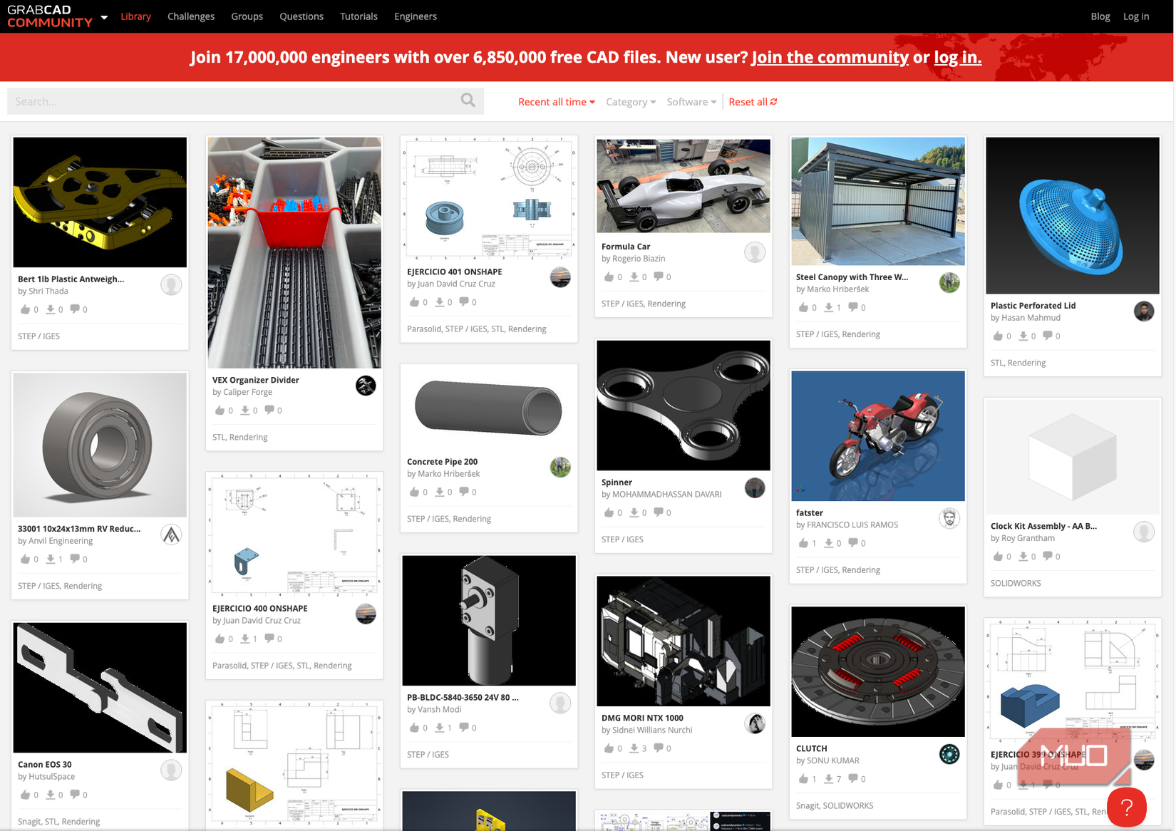 GrabCAD homepage