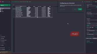 Gris table with document configuration tooltip