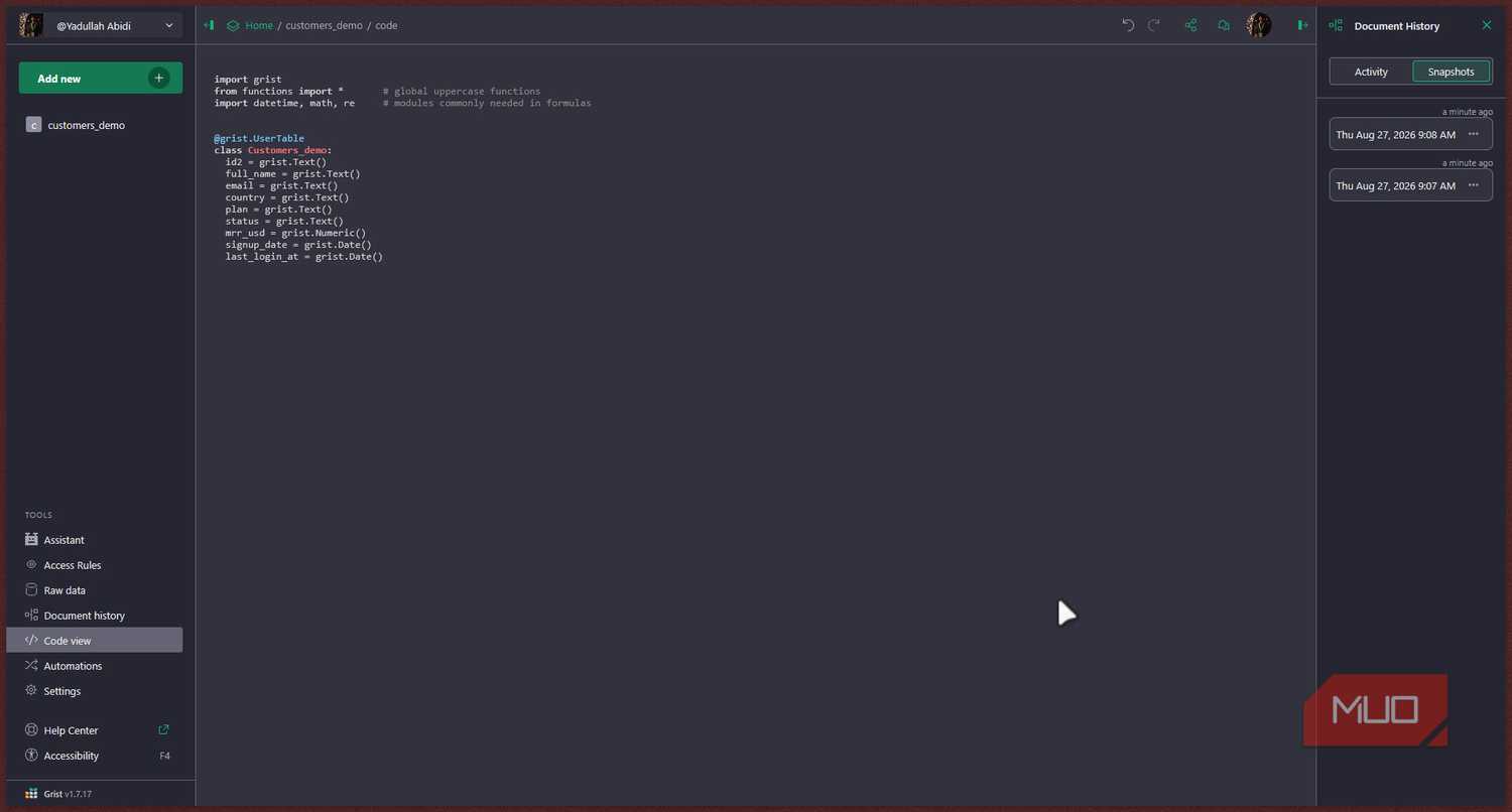 Grist code view.