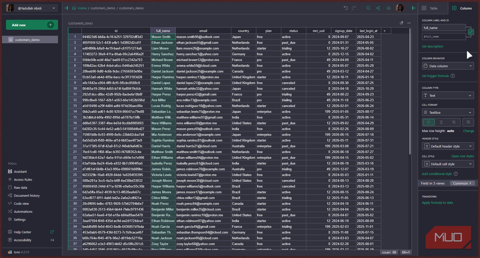 Grist home page with imported data.