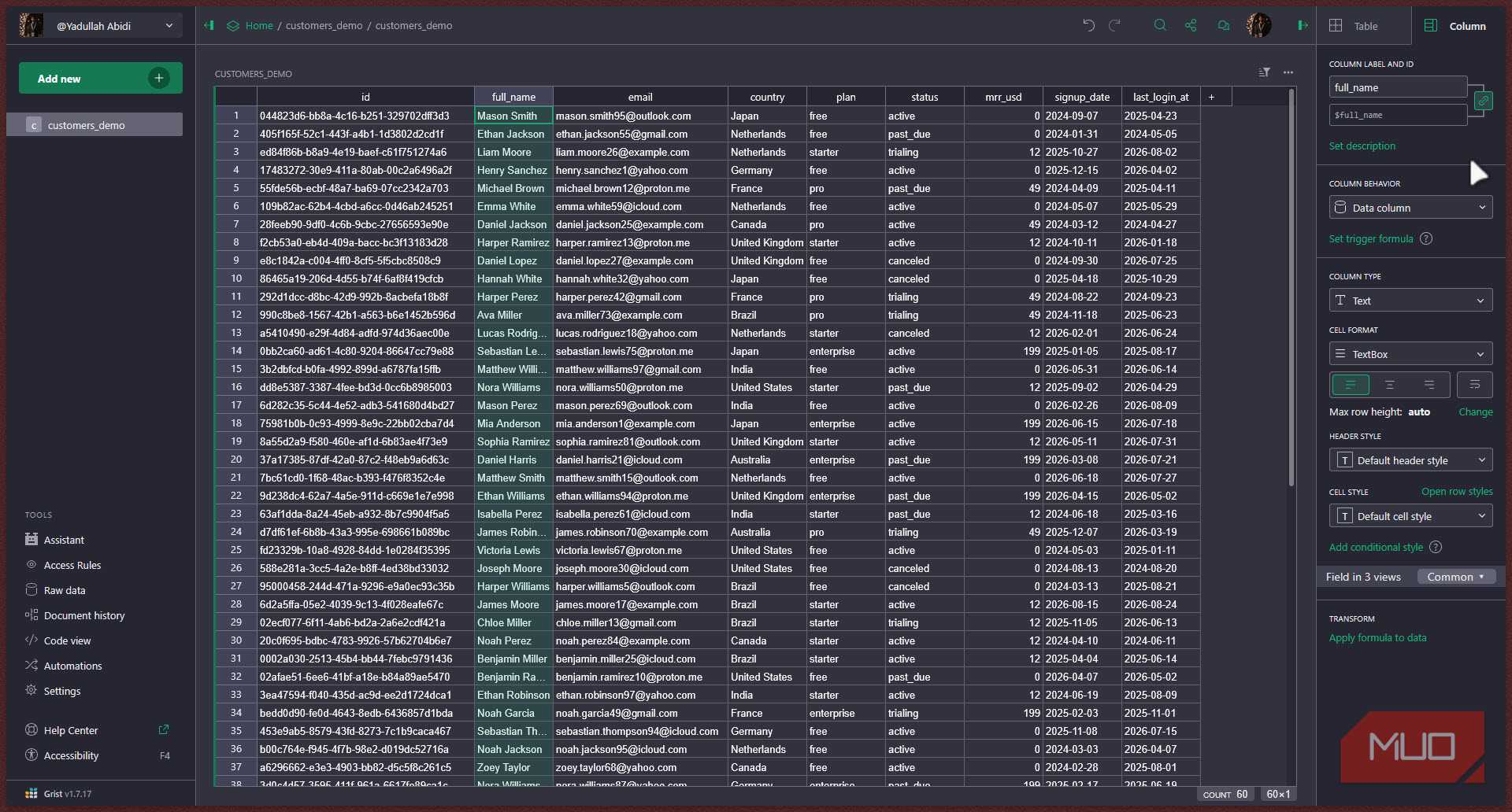 Grist home page with imported data.