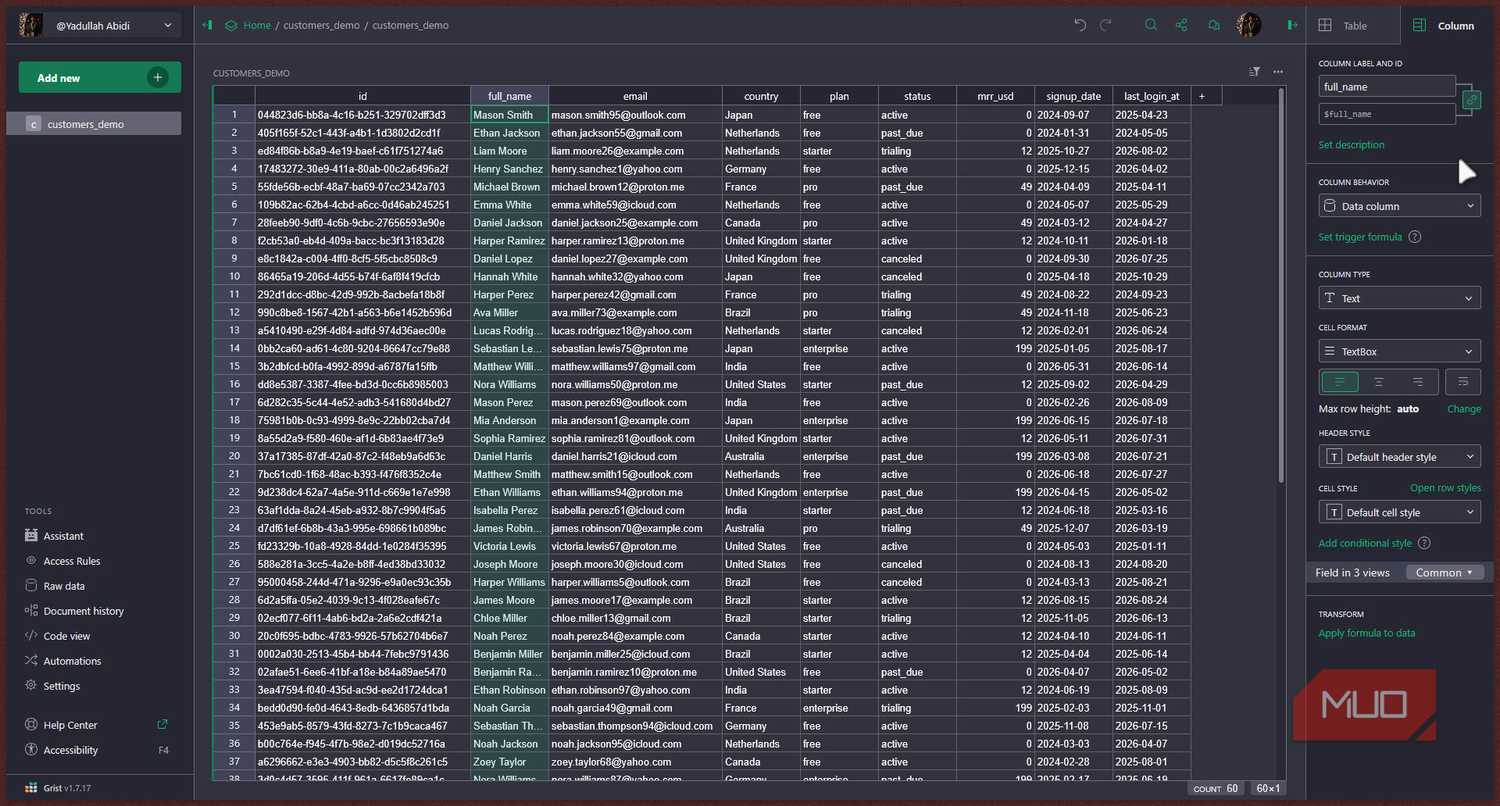Grist home page with imported data.