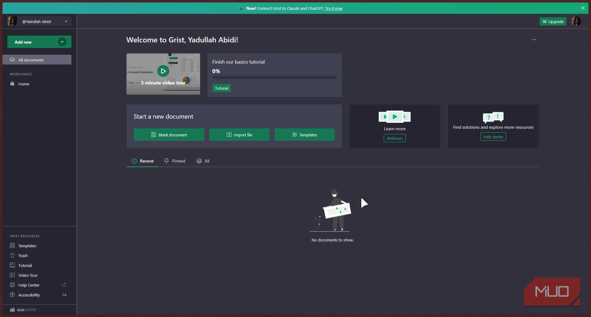 Grist main dashboard.