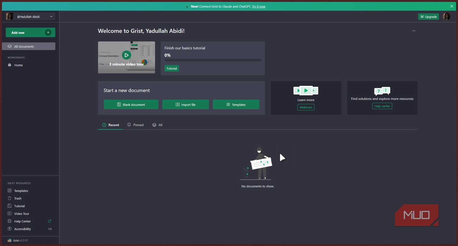 Grist main dashboard.