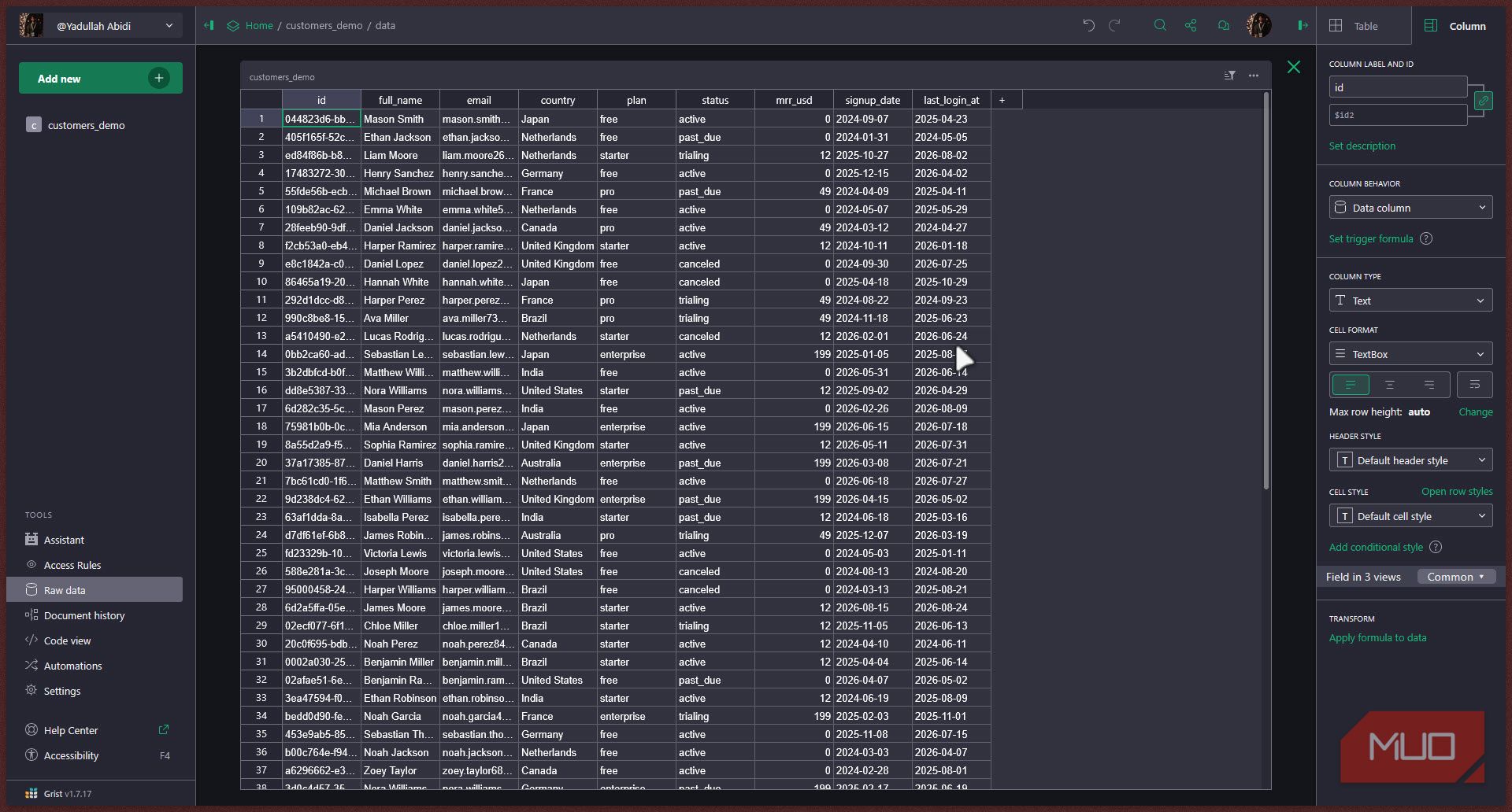 Grist raw data page.