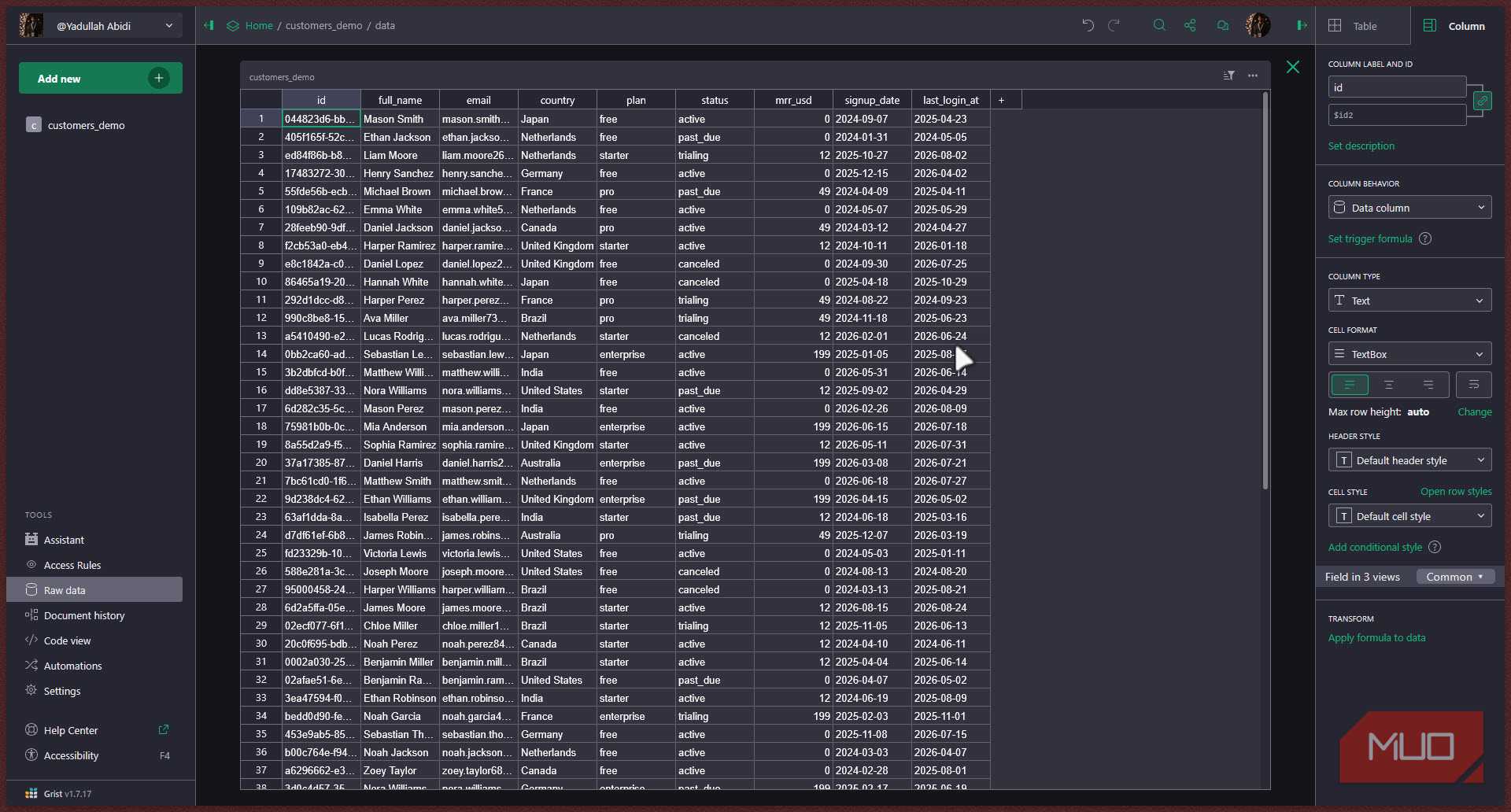 Grist raw data page.
