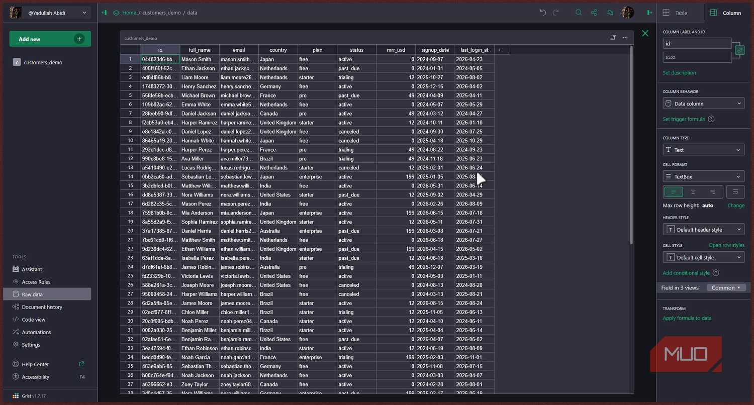 Grist raw data page.