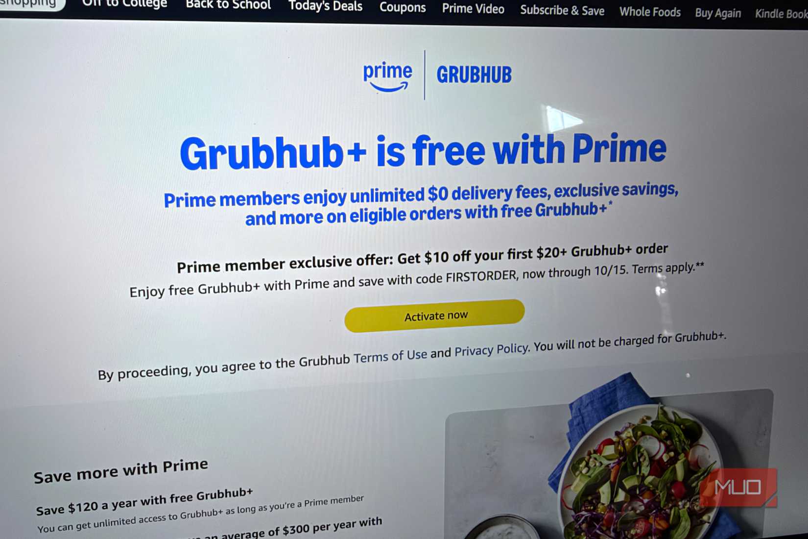 free grubhub with amazon prime