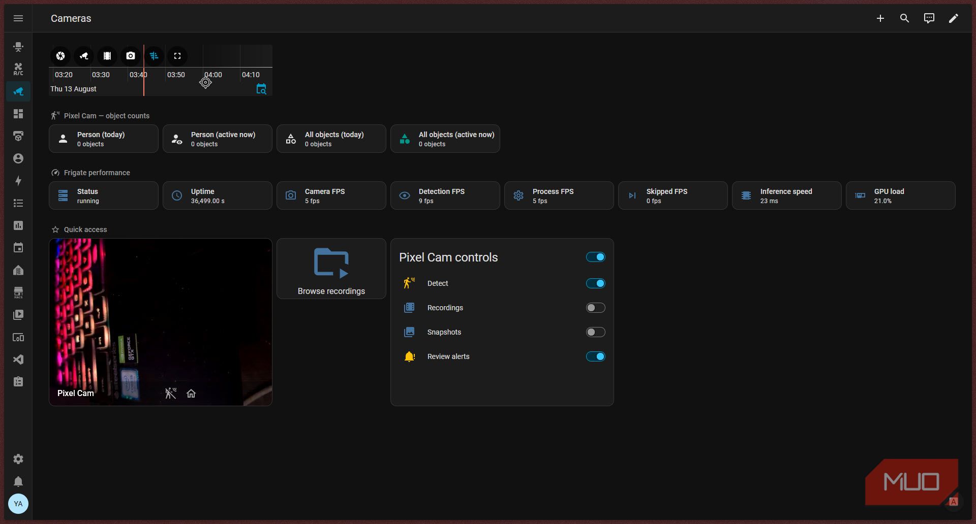 Ha dashboard with frigate timeline view.