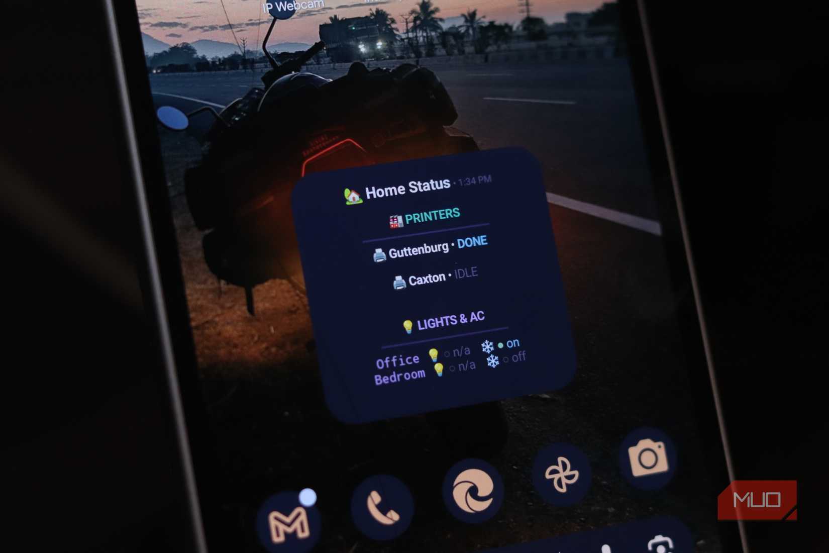 HA template widget showing lights and printers.