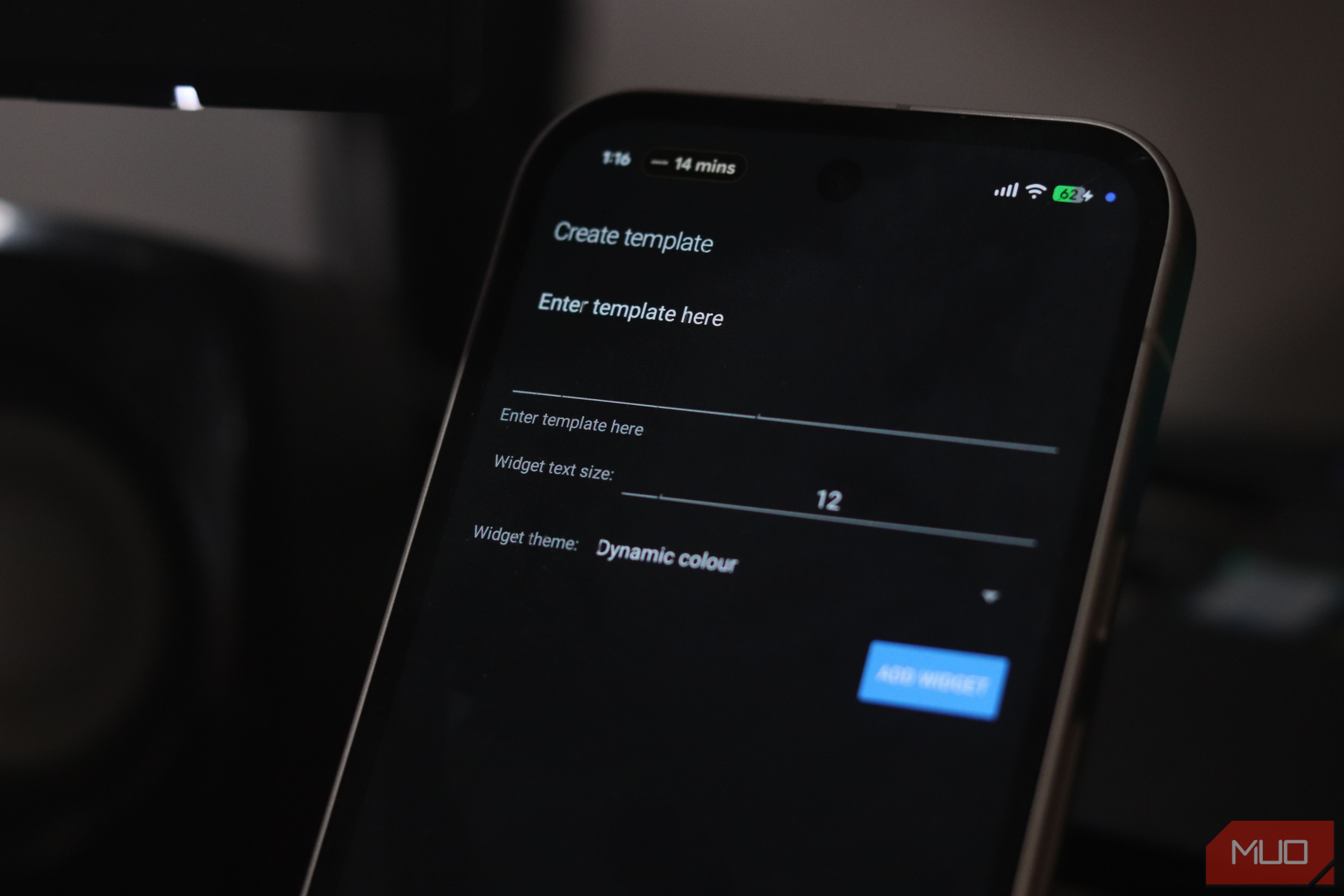 Home Assistant template widget setup screen.
