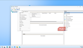 Hyper V Manager interface with virtual machine creation menu open