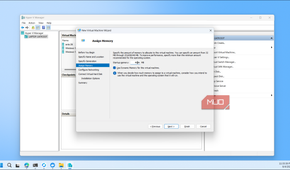 Hyper V Manager New Virtual Machine Wizard Assign Memory dialog