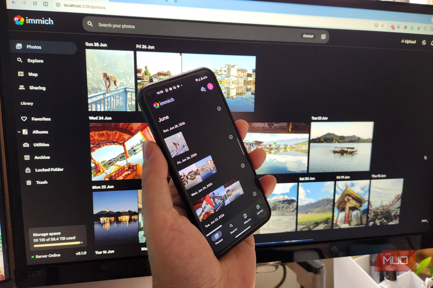 The Immich app on phone and desktop.