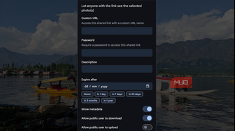 Sharing options on Immich.