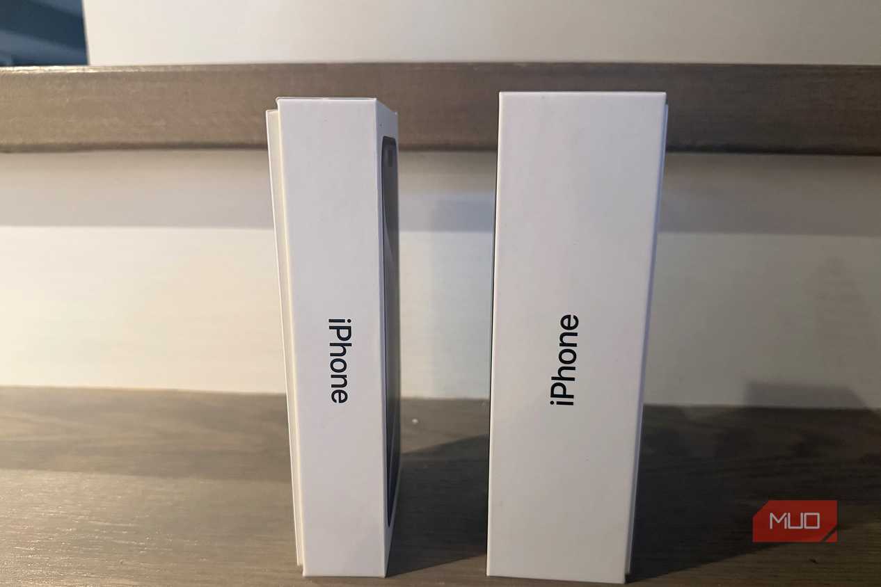 An old iPhone box beside a newer one.