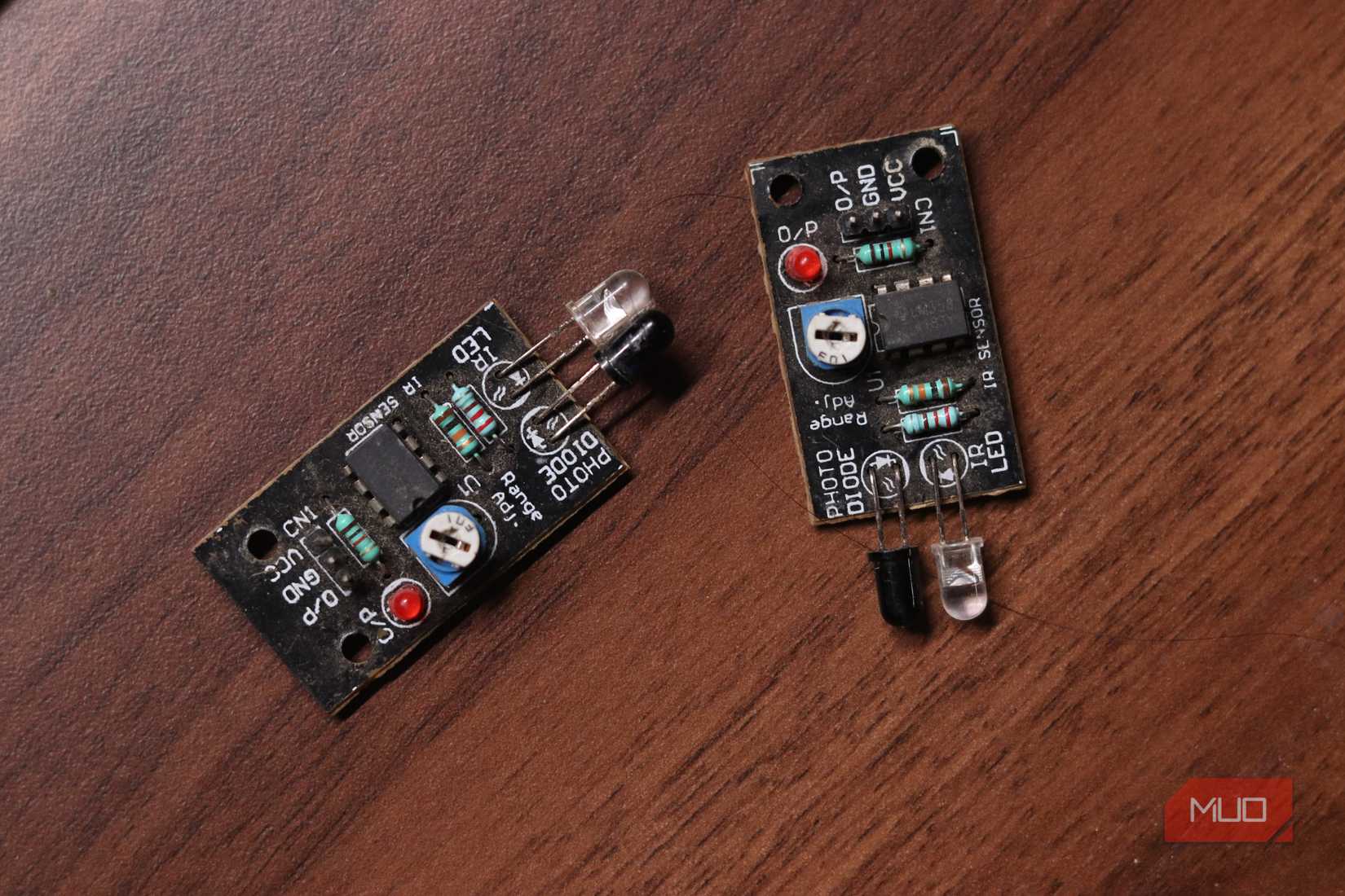 IR distance sensors on a table.