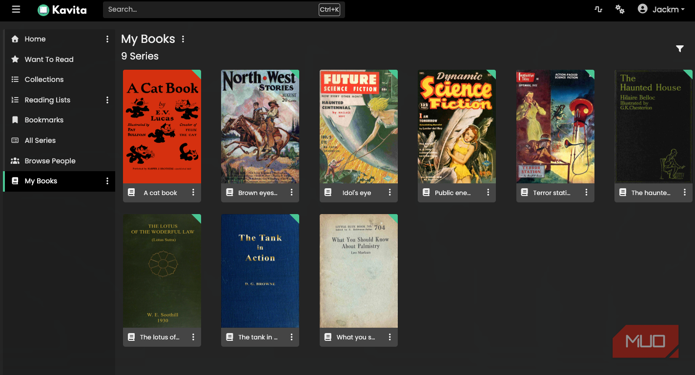 The book selection displayed on Kavita.