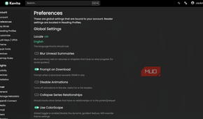 The preferences page on Kavita.
