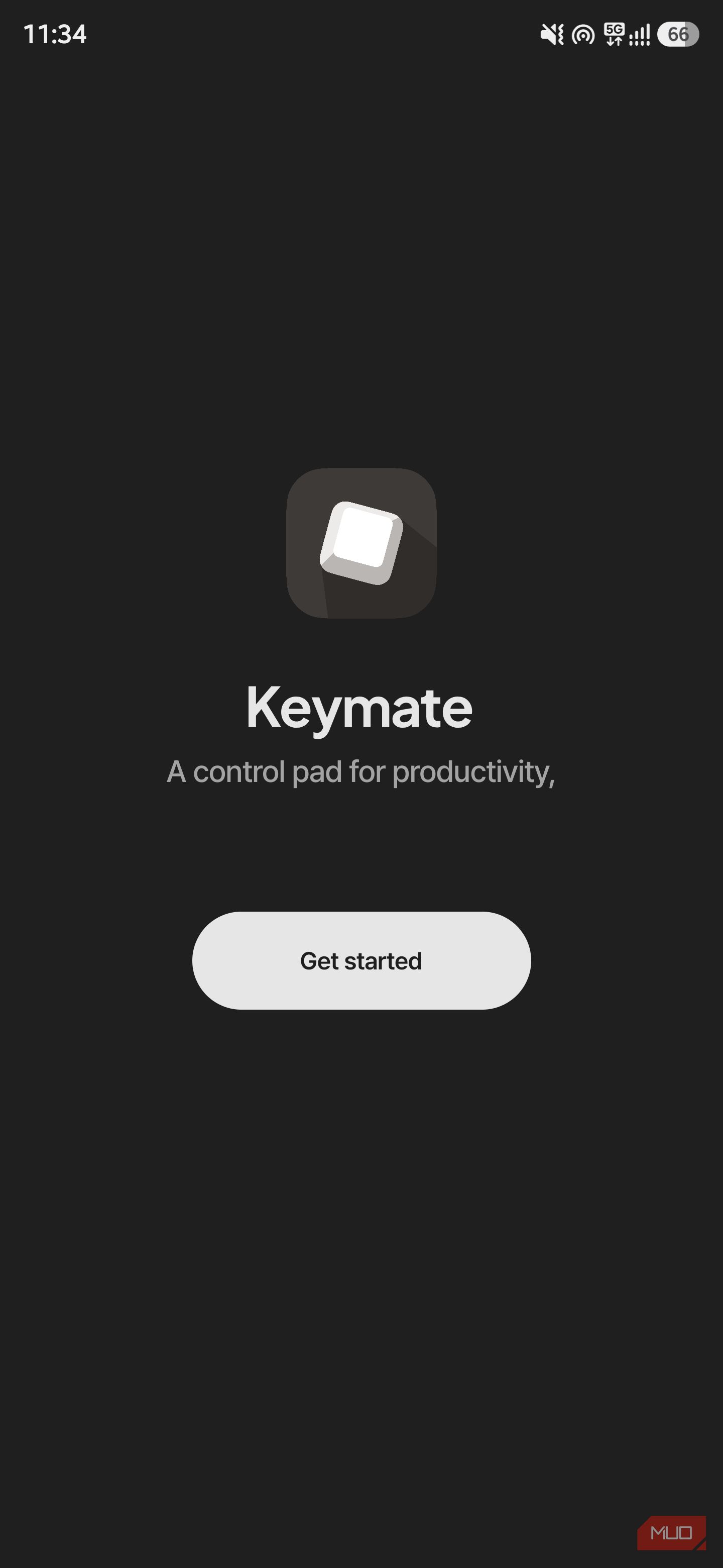 Keymate welcome screen with Get Started button
