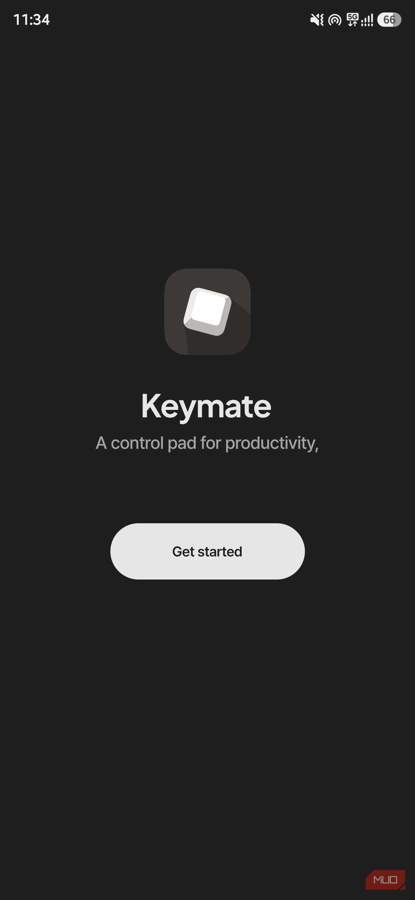 Keymate welcome screen with Get Started button