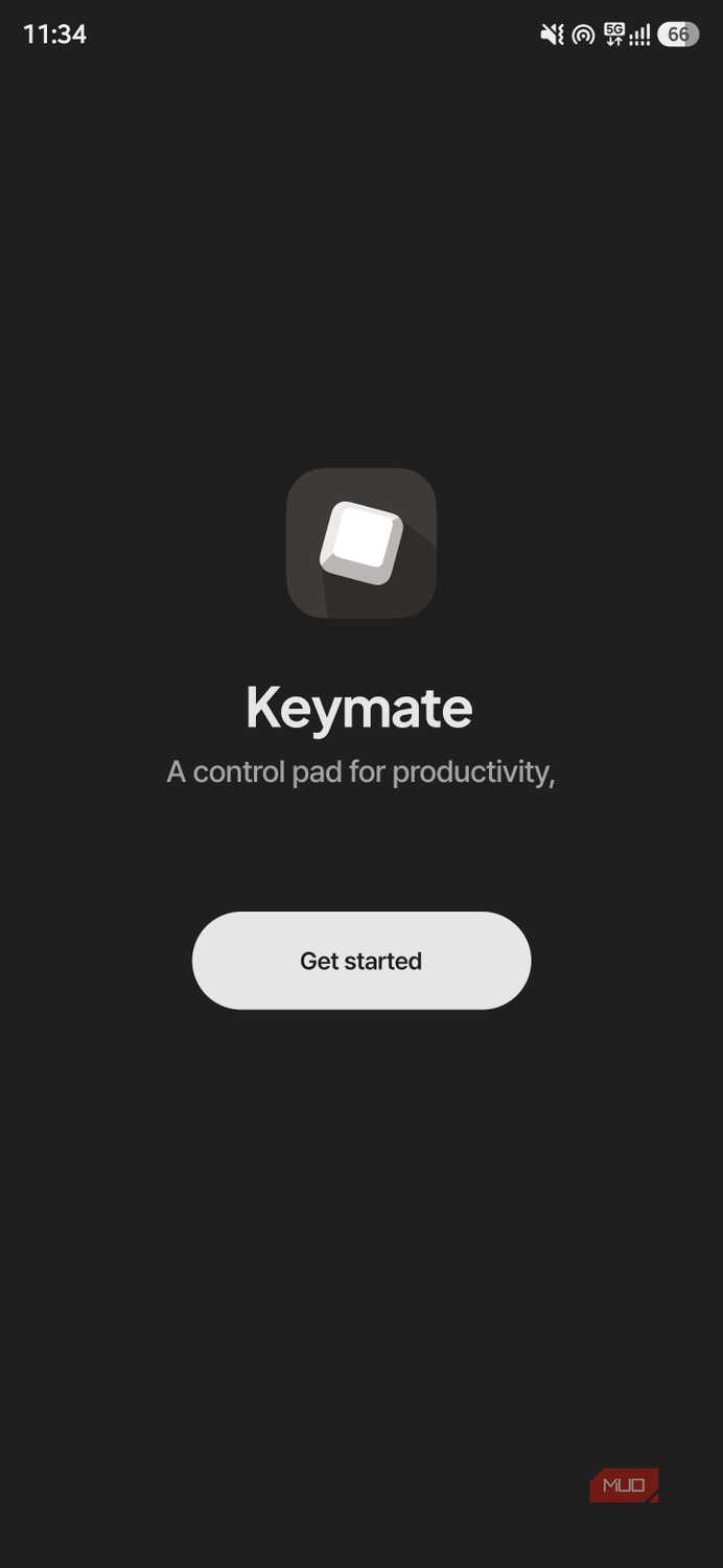 Keymate welcome screen with Get Started button