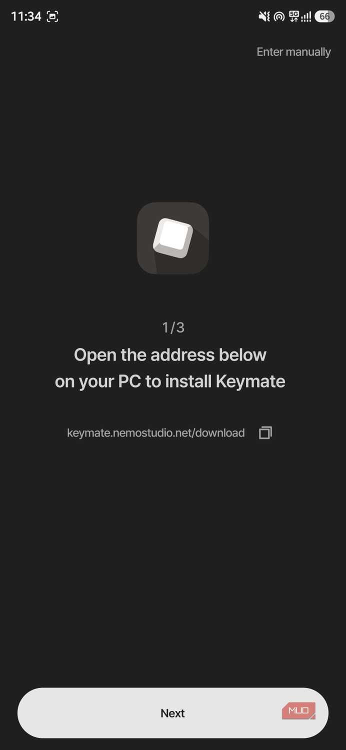 Keymate setup step 1 showing PC download web address