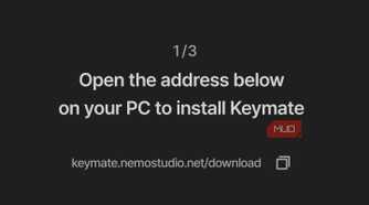 Keymate setup step 1 showing PC download web address