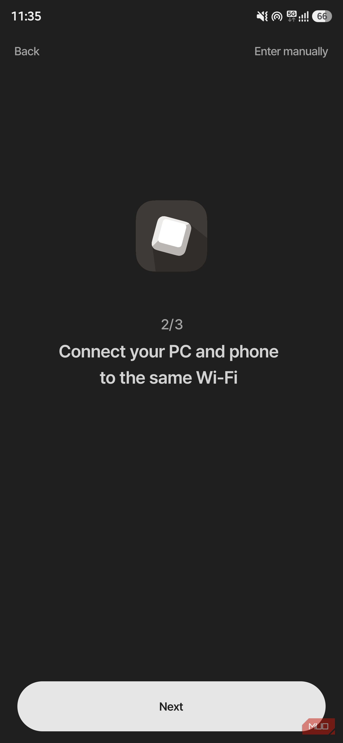 Keymate setup step 2 showing Wi-Fi connection prompt