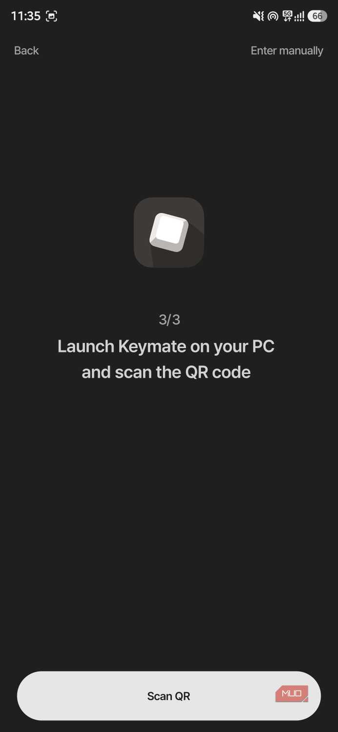 Keymate setup step 3 showing PC QR code scanning prompt