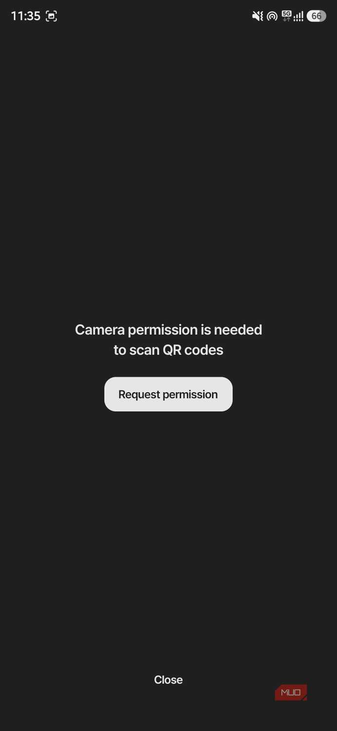 Camera permission request screen for QR code scanning