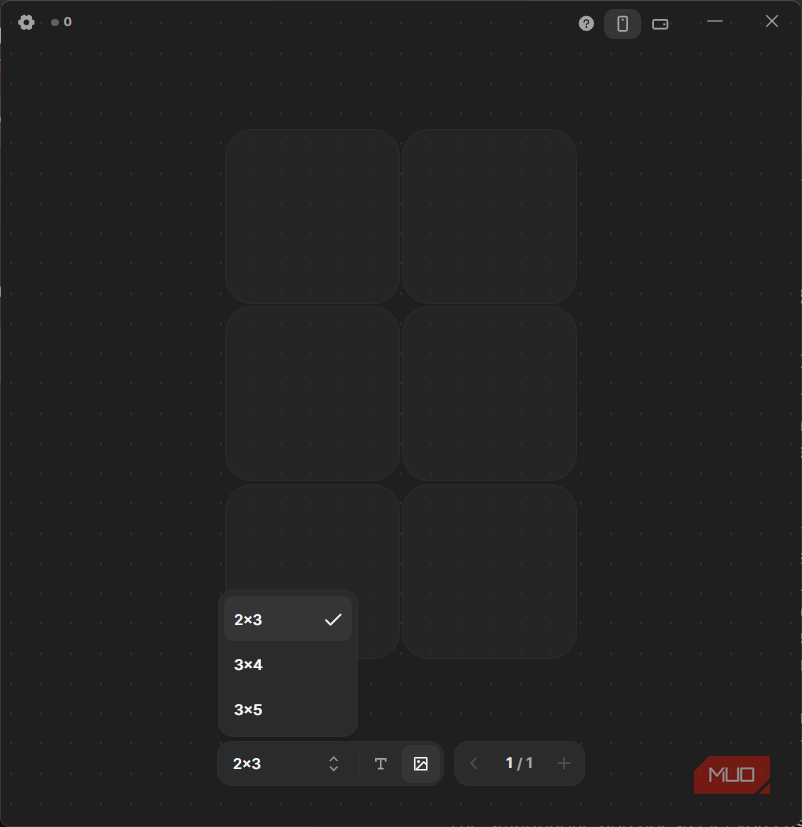 Keymate desktop interface displaying grid dimension options